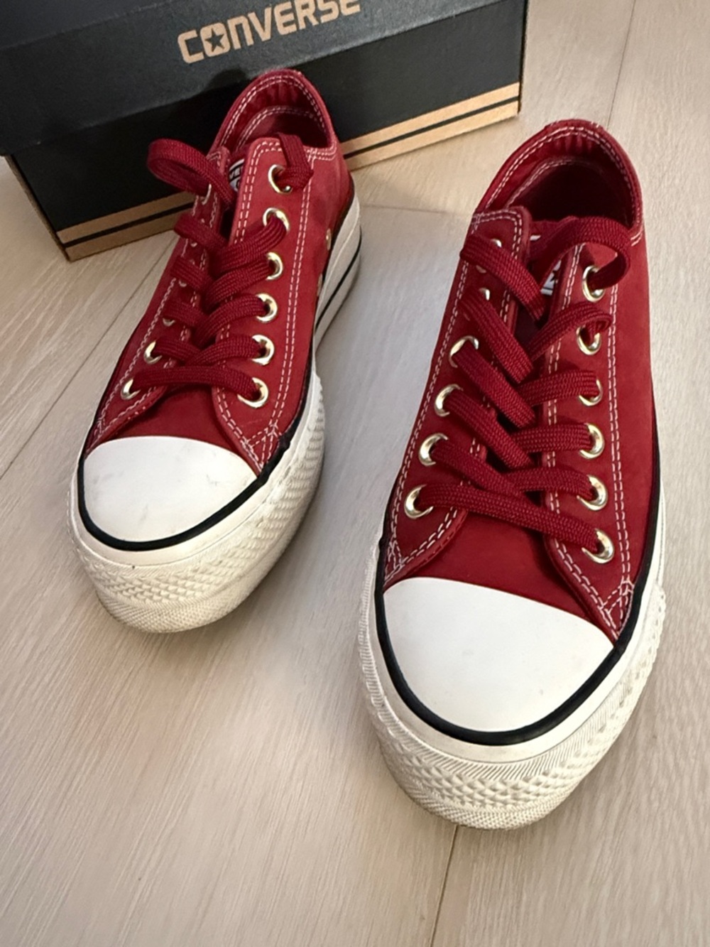 Converse Maroon Low-Top Platformed Canvas Sneakers - Picture 10 of 12